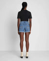 A back view of the Mid Roll Shorts by 7 For All Mankind, in med blue wsh.